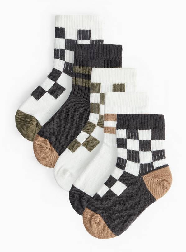 Chequered & Stripe Ankle Socks 5 Pack 4-6.5